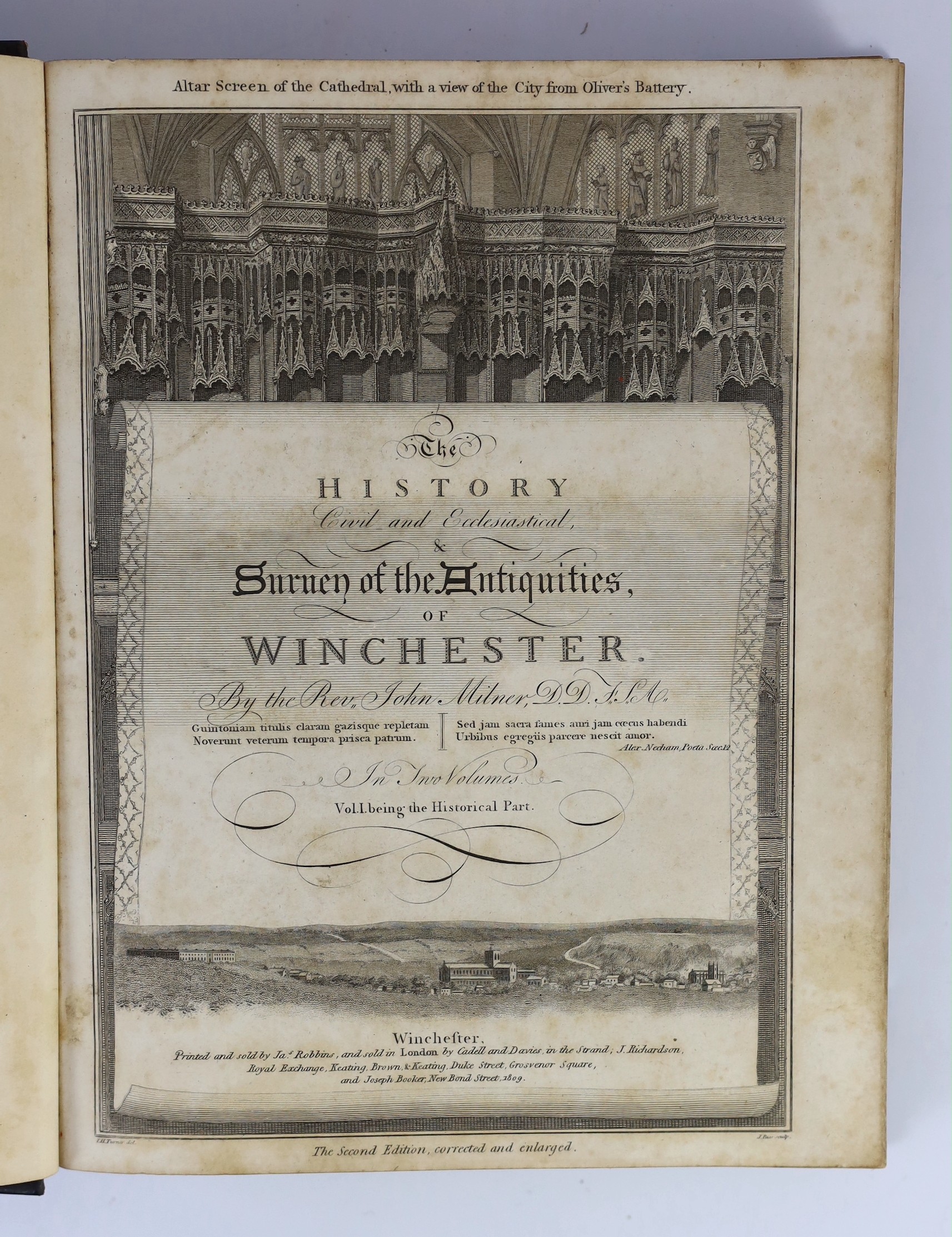 WINCHESTER: Milner, Rev. John - The History Civil and Ecclesiastical, & Survey of the Antiquities of Winchester ... 2nd edition, corrected and enlarged, 2 vols, pictorial engraved titles